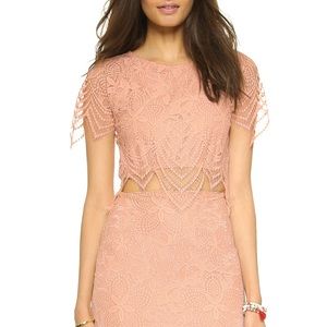 For Love and Lemons pink lace crop top